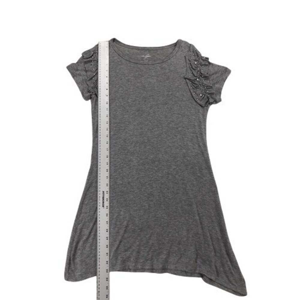 Alya Francesca's Grey Short Sleeve T-Shirt Dress Pearl‎ Ruffle Detail Size Small - Picture 4 of 8